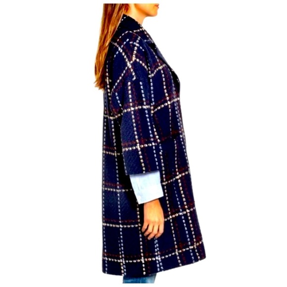 Halogen Women’s 3/4 Length Topper Coat. Navy Rust Plaid. Size S/M - Picture 6 of 10